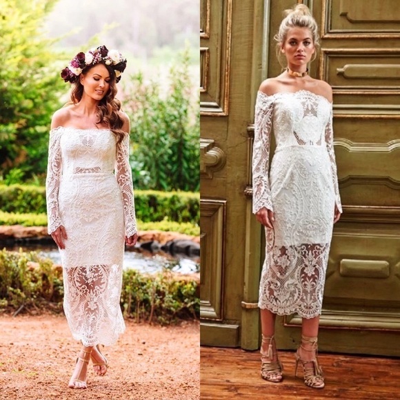 BHLDN Thurley Dress Emilia Lace Semi-Sheer Off-Shoulder Bridal Ivory 8 NWT - Picture 12 of 13